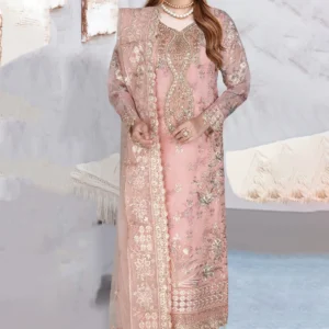 Ramsha Embroidered Chiffon Suit – WI-398 (Peach Pink)