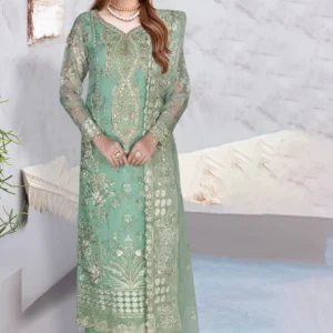 Ramsha WJ-398 – Green Embroidered Chiffon Suit