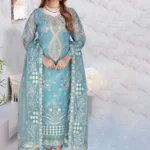 Ramsha WH-398 – Blue Embroidered Chiffon Suit