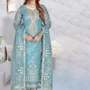 Ramsha WH-398 – Blue Embroidered Chiffon Suit