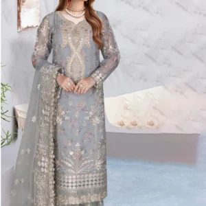 Ramsha WL-398 – Grey Embroidered Chiffon Suit