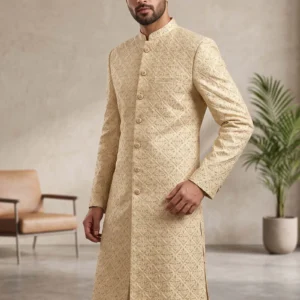 Cream Textured Sherwani