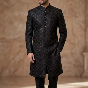 Black Royal Pattern Sherwani