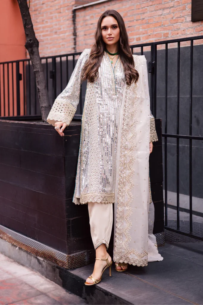 3 Piece Embroirdered Chiffon Bertha – FW50064