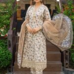 Elegant Beige Floral Embroidered Lawn Suit
