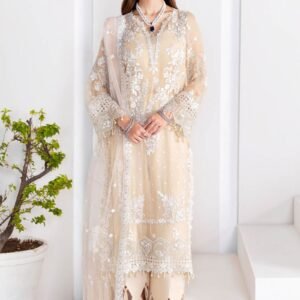 Ivory Elegance – Luxury Embroidered Net Dress (3-Piece Unstitched)