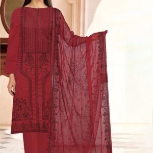 Maroon Embroidered Lawn 3-Piece Suit