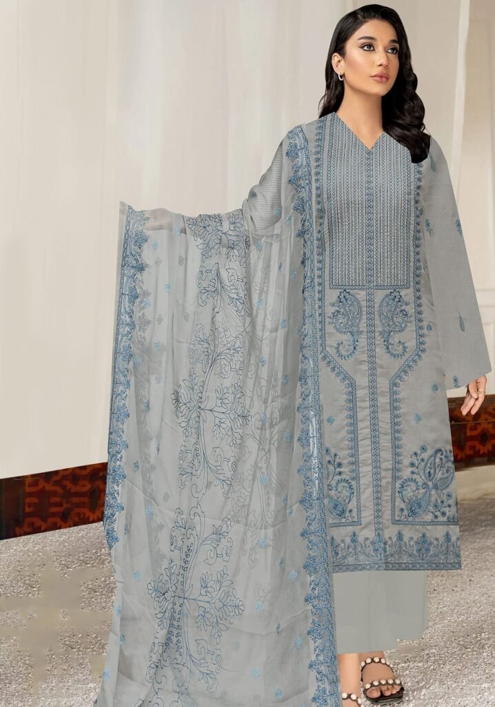 Grey Embroidered Lawn 3-Piece Suit