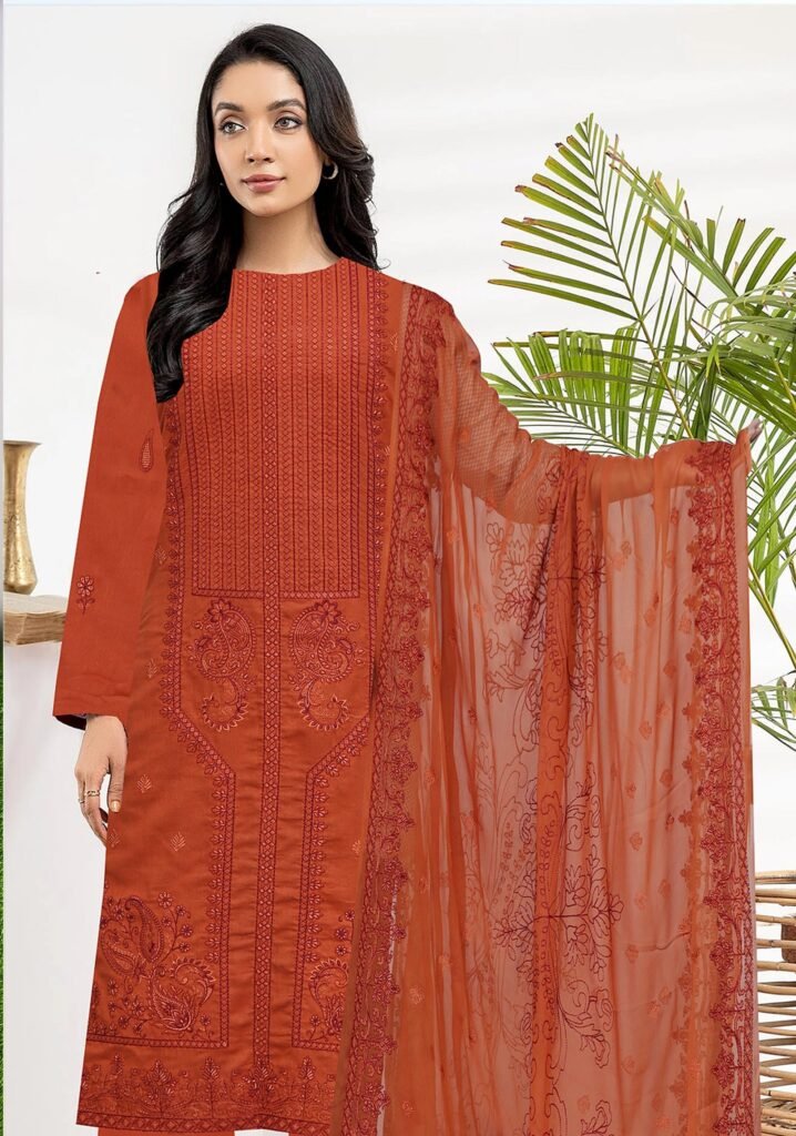 Dusty Rose Embroidered Lawn 3-Piece Suit