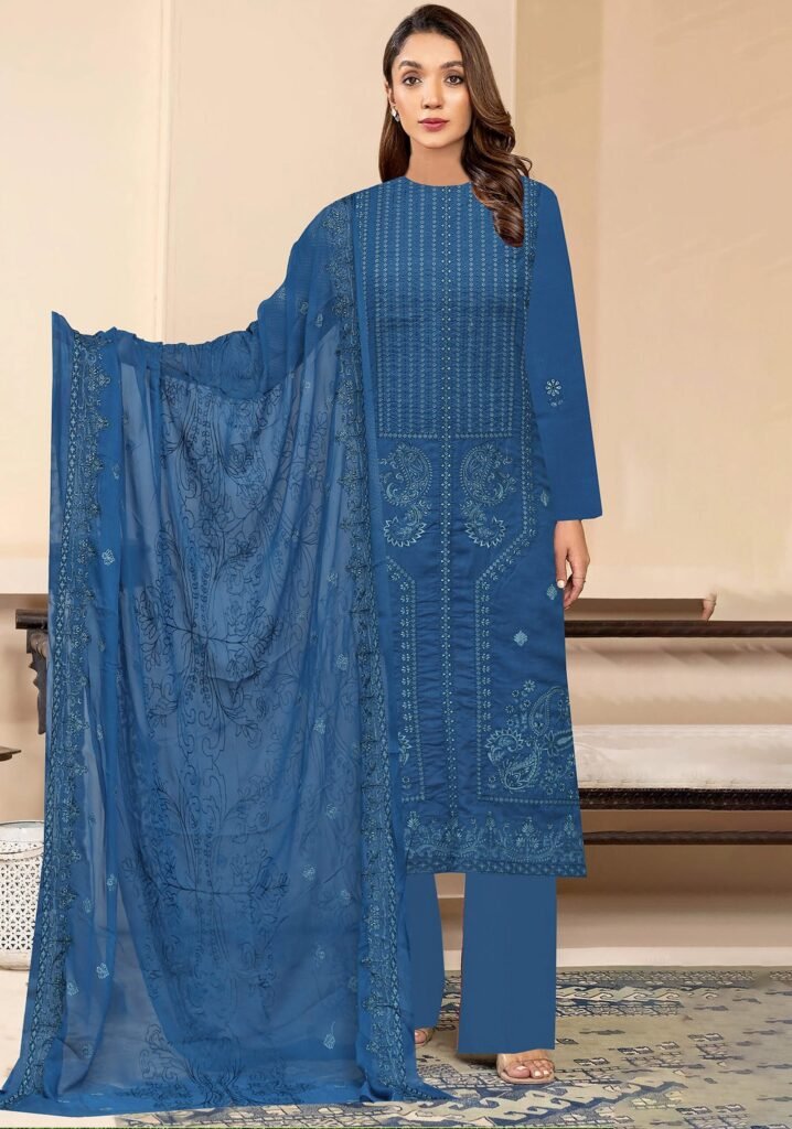 Deep Navy Embroidered Lawn 3-Piece Suit