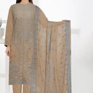 Beige & Gold Embroidered Lawn 3-Piece Suit