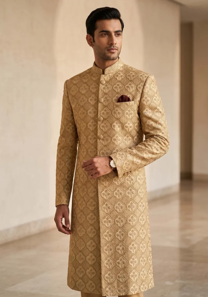 Majestic Golden Beige Sherwani