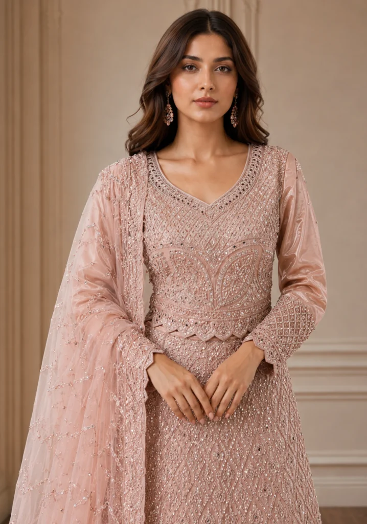 Blush Pink Hand-Embroidered Bridal Lehenga