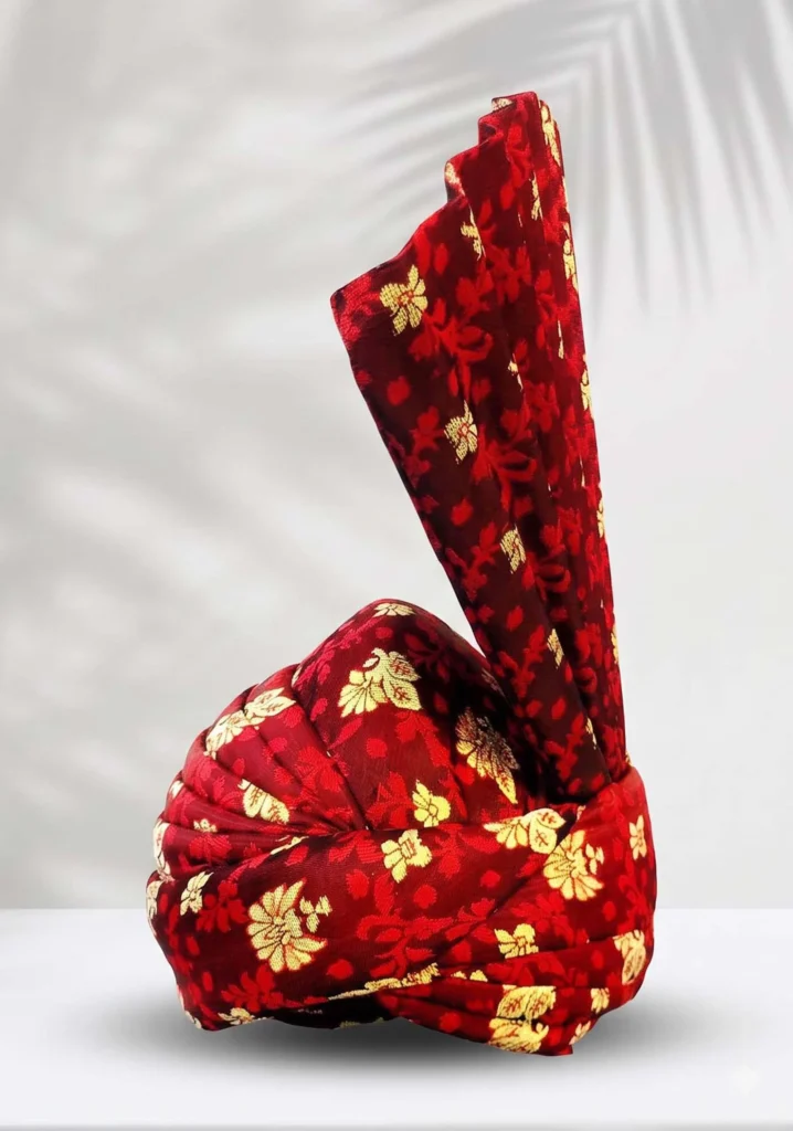 Maroon Silk Turban with Golden Detailing