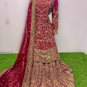 Designer Golden Embroidered Gharara Set with Dupatta