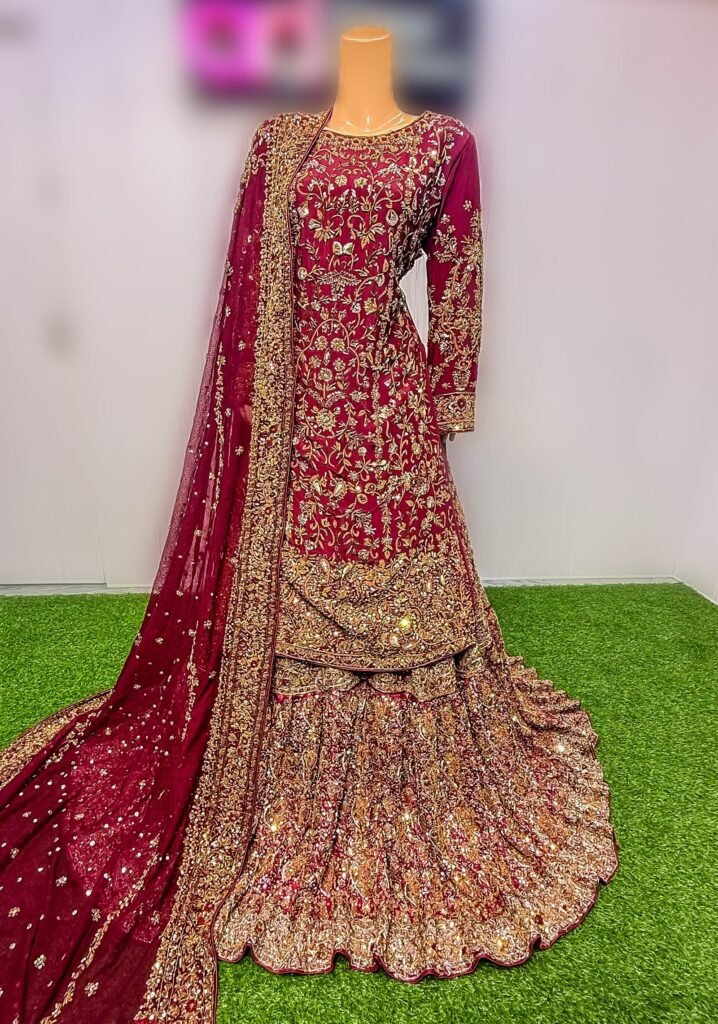 Designer Golden Embroidered Gharara Set with Dupatta