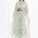 Pastel Mint Green Embroidered Organza Three-Piece Suit
