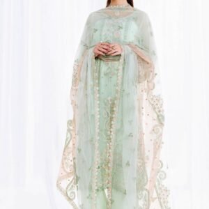 Pastel Mint Green Embroidered Organza Three-Piece Suit