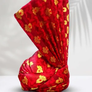 Red Wedding Turban with Golden Floral Design