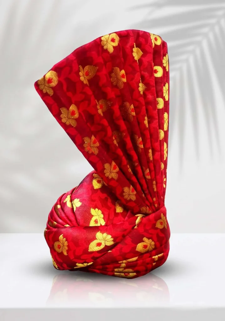 Red Wedding Turban with Golden Floral Design