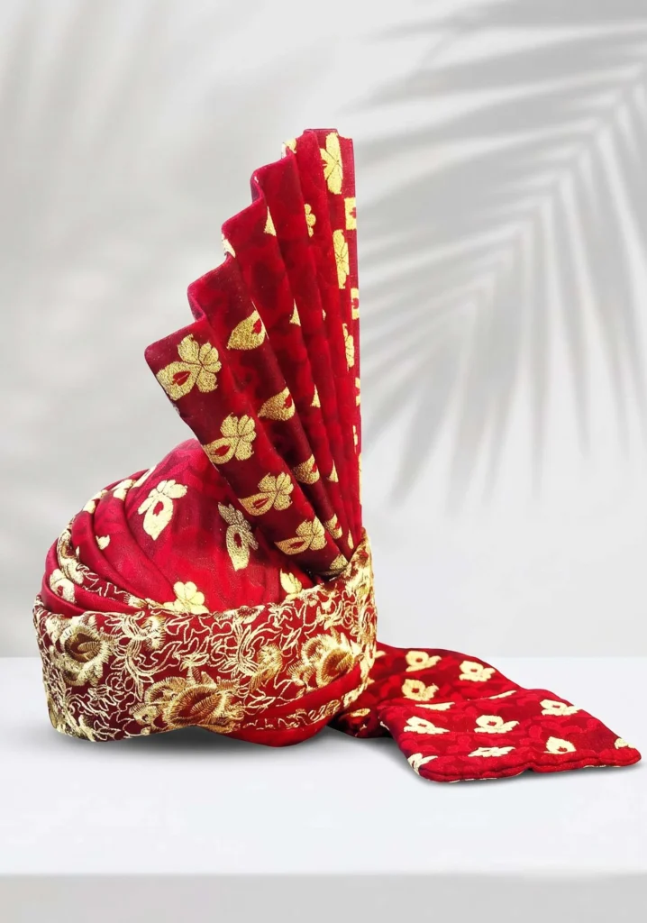 Red & Golden Floral Groom Turban