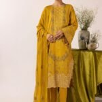 Signature Karandi Lawn Shirt with Bamber Dupatta – Smoky Grey & Rose Gold Embroidery
