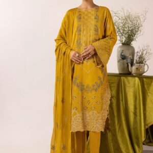 Signature Karandi Lawn Shirt with Bamber Dupatta – Smoky Grey & Rose Gold Embroidery