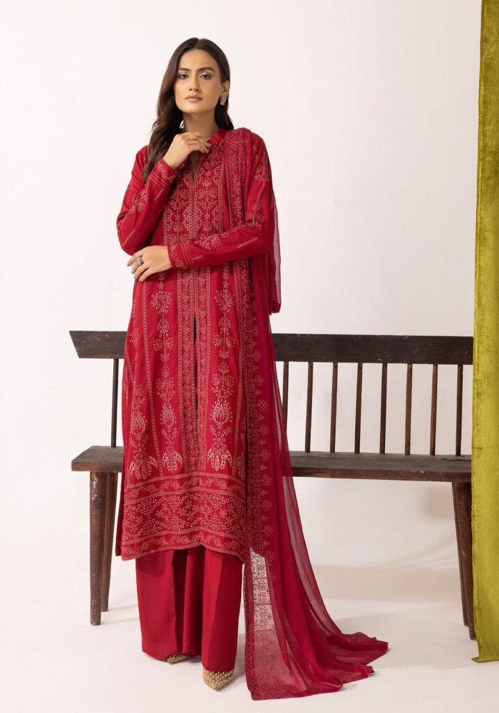 Premium Karandi Lawn Shirt with Embroidered Bamber Dupatta – Midnight Teal & Golden Threadwork