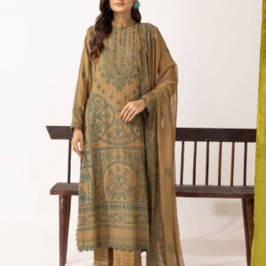 Premium Karandi Lawn Shirt with Bamber Dupatta – Olive & Teal Embroidery
