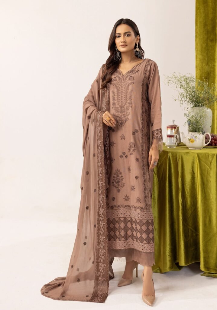 Elegant Plum Purple Embroidered Suit with Matching Dupatta
