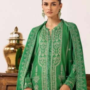 Luxury Karandi Lawn Shirt with Bamber Dupatta – Soft Beige & Pastel Floral Embroidery