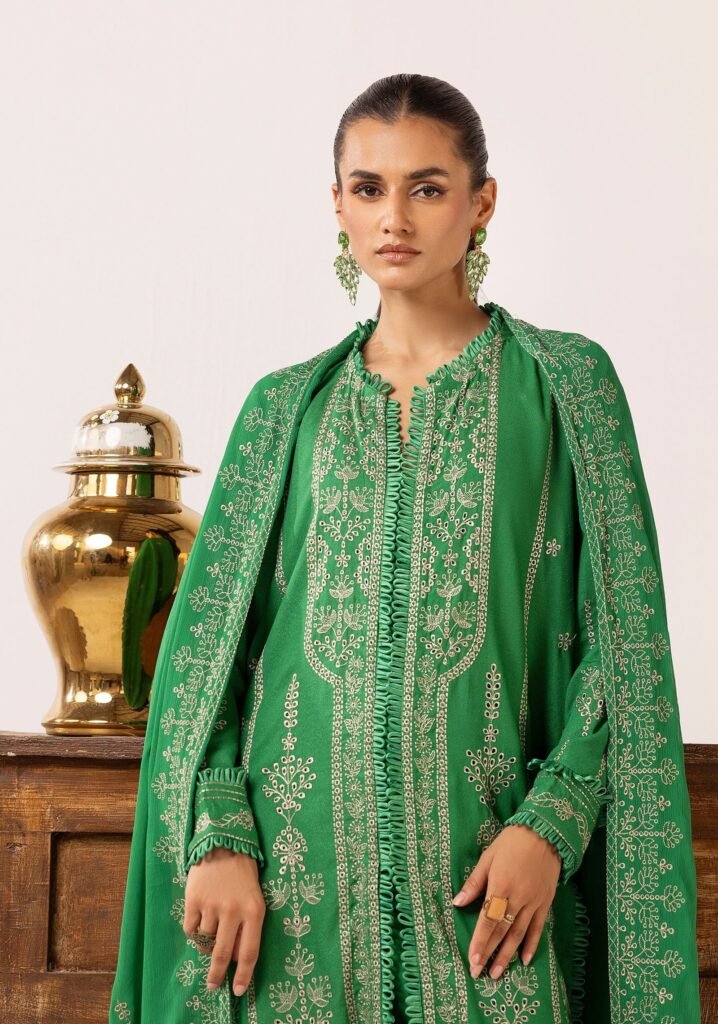 Luxury Karandi Lawn Shirt with Bamber Dupatta – Soft Beige & Pastel Floral Embroidery