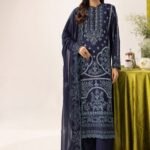 Teal Blue Embroidered Lawn 3-Piece Suit with Chiffon Dupatta