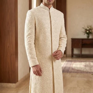 Majestic Red & Gold Embroidered Sherwani