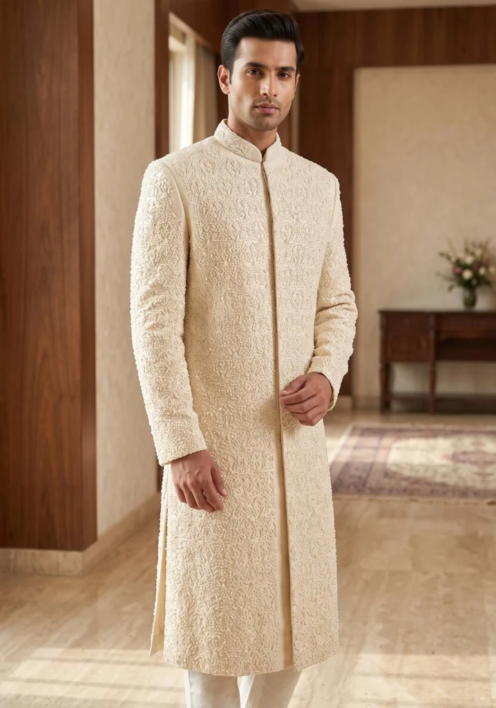 Majestic Red & Gold Embroidered Sherwani