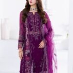 Embroidered Plum Organza Three-Piece Formal Suit