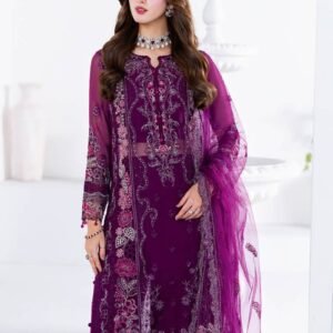 Embroidered Plum Organza Three-Piece Formal Suit