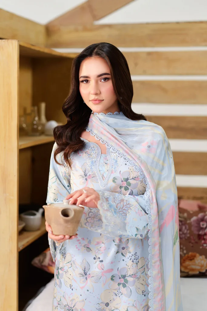 Ramsha Rangrez Vol-08 Article N-810 | Ice Blue Luxury Digital Printed Lawn | Al Hassan Lehenga House