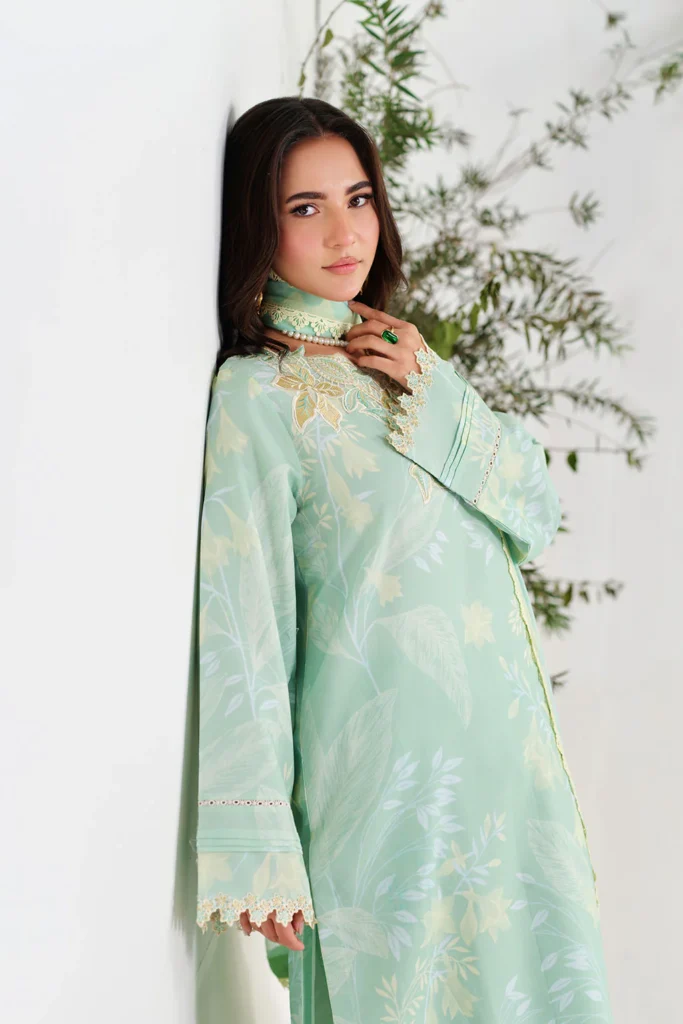 Ramsha Rangrez Vol-08 Article N-803 | Sea Green Luxury Digital Printed Lawn | Al Hassan Lehenga House