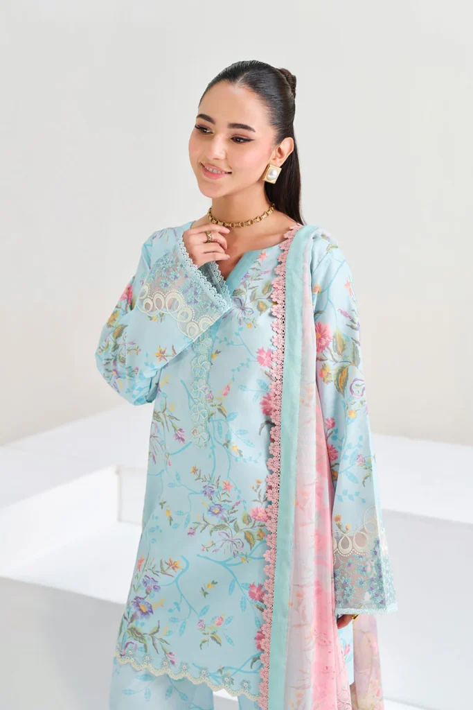 Ramsha Rangrez Vol-08 Article N-806 | Sky Blue Luxury Digital Printed Lawn | Al Hassan Lehenga House