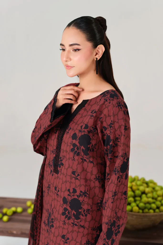 Ramsha Rangrez Vol-08 Article N-807 | Maroon & Black Luxury Digital Printed Lawn | Al Hassan Lehenga House