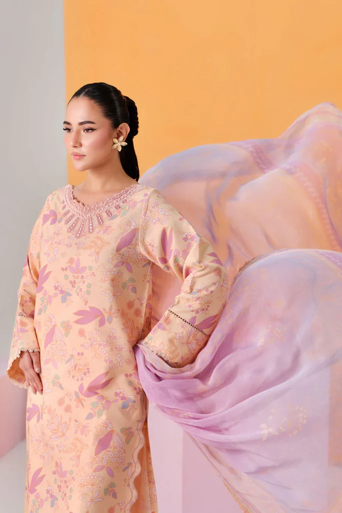 Ramsha Rangrez Vol-08 Article N-811 | Peach Luxury Digital Printed Lawn | Al Hassan Lehenga House