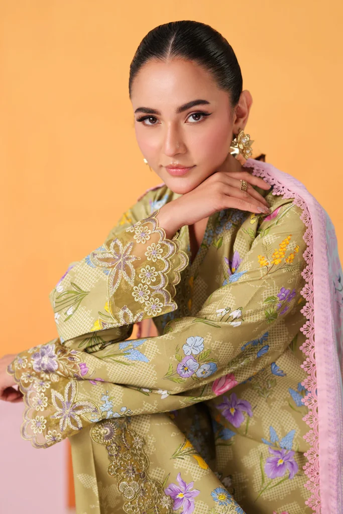 Ramsha Rangrez Vol-08 Article N-809 | Olive Green Luxury Digital Printed Lawn | Al Hassan Lehenga House