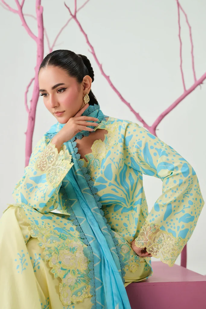 Ramsha Rangrez Vol-08 Article N-812 | Lime Yellow Luxury Digital Printed Lawn | Al Hassan Lehenga House