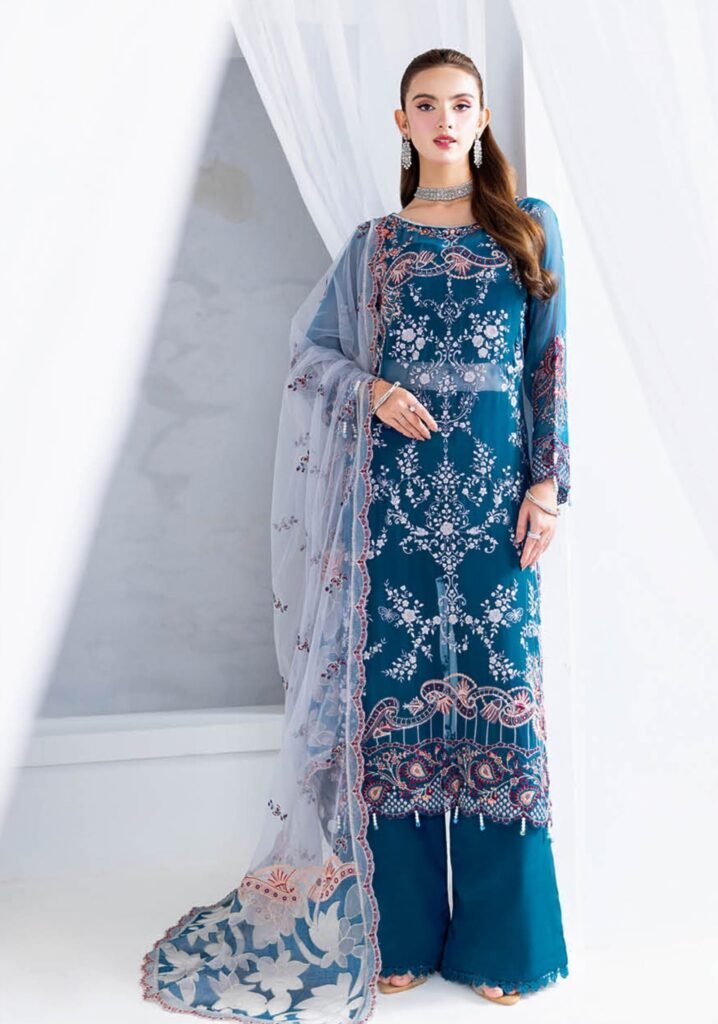 Midnight Bloom – Luxury Embroidered Chiffon Suit (3-Piece Unstitched)