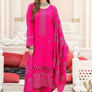 Fuchsia Pink Embroidered Lawn Suit | 3 Piece Unstitched Festive Collection