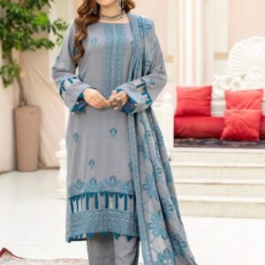 Grey & Teal Blue Embroidered Lawn Suit | 3 Piece Unstitched Summer Collection