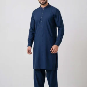 Safari Club Navy Blue Men’s Kameez Shalwar – Embroidered Collar