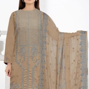 Premium Embroidered Karandi Gala Daman Suit with Embroidered Chiffon Dupatta – D#704