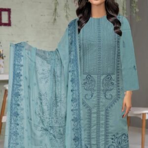 Premium Embroidered Karandi Gala Daman with Embroidered Chiffon Dupatta – D# 704 (Blue)